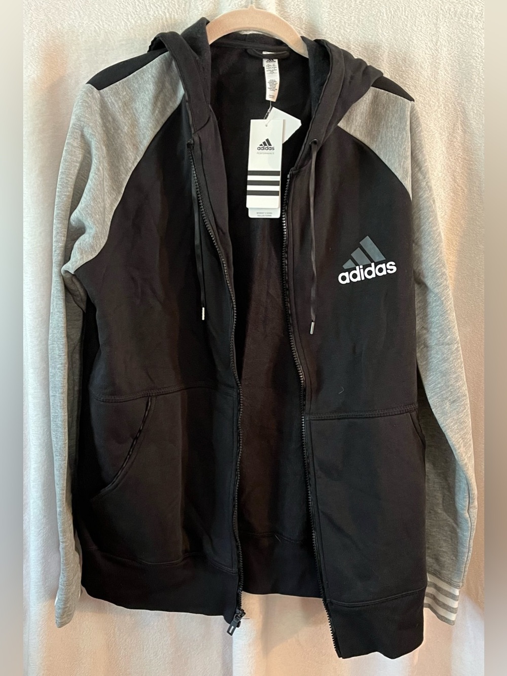 adidas Black and Gray Zip-Up Hoodie with Logo